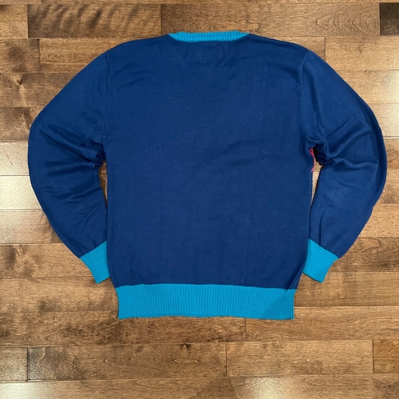 Blue Flamingo Palm Tree Christmas Sweater - Picture 3 of 3